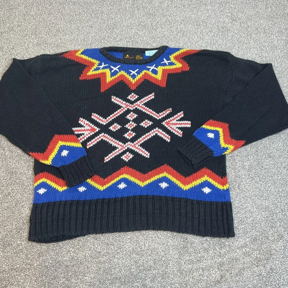Vintage Lizsport Sweater Mens Large Geometric Knit Pullover 90s